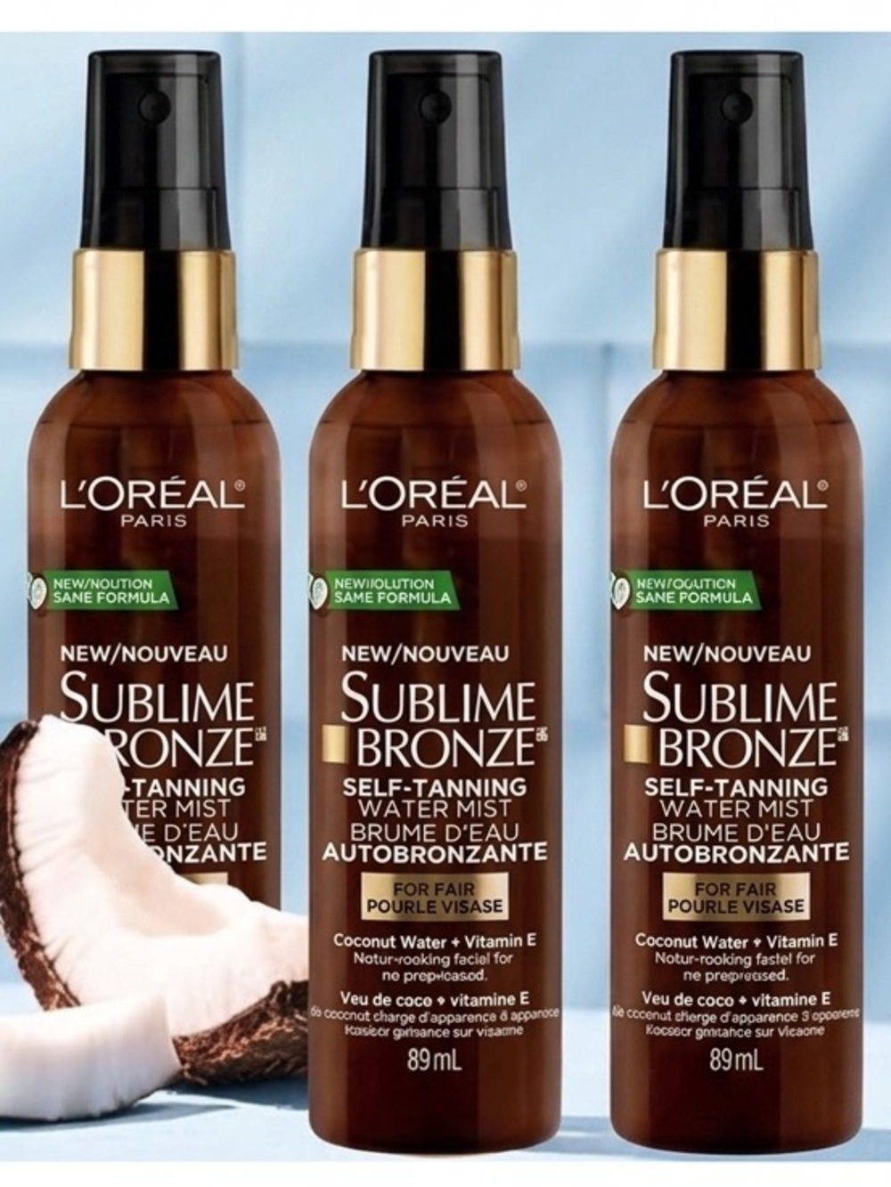 L'Oreal 3 Sublime Bronze Self-Tanning Coconut Water Facial Mist Vitamin E 89ml